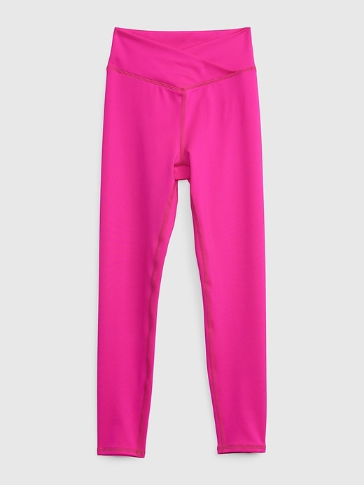 1 of 8 showing, with the color super pink of product GapFit Kids Recycled Crossover Leggings