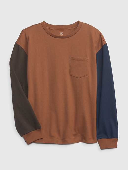 1 of 8 showing, with the color sable brown of product Kids Oversized Colorblock Pocket T-Shirt