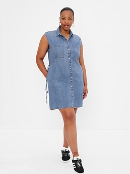 Sleeveless denim shirt dress shop