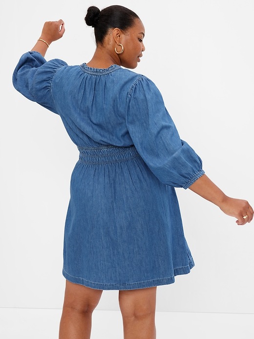 Image number 5 showing, 100% Organic Cotton Denim Puff Mini Dress with Washwell