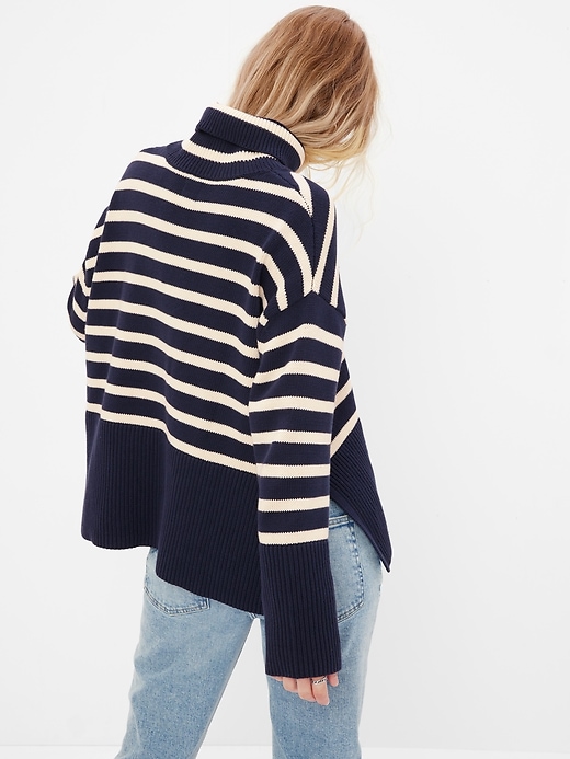 2 of 8 showing, with the color navy blue stripe of product 24/7 Split-Hem Turtleneck Sweater