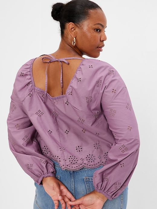Image number 5 showing, Balloon Sleeve Eyelet Top