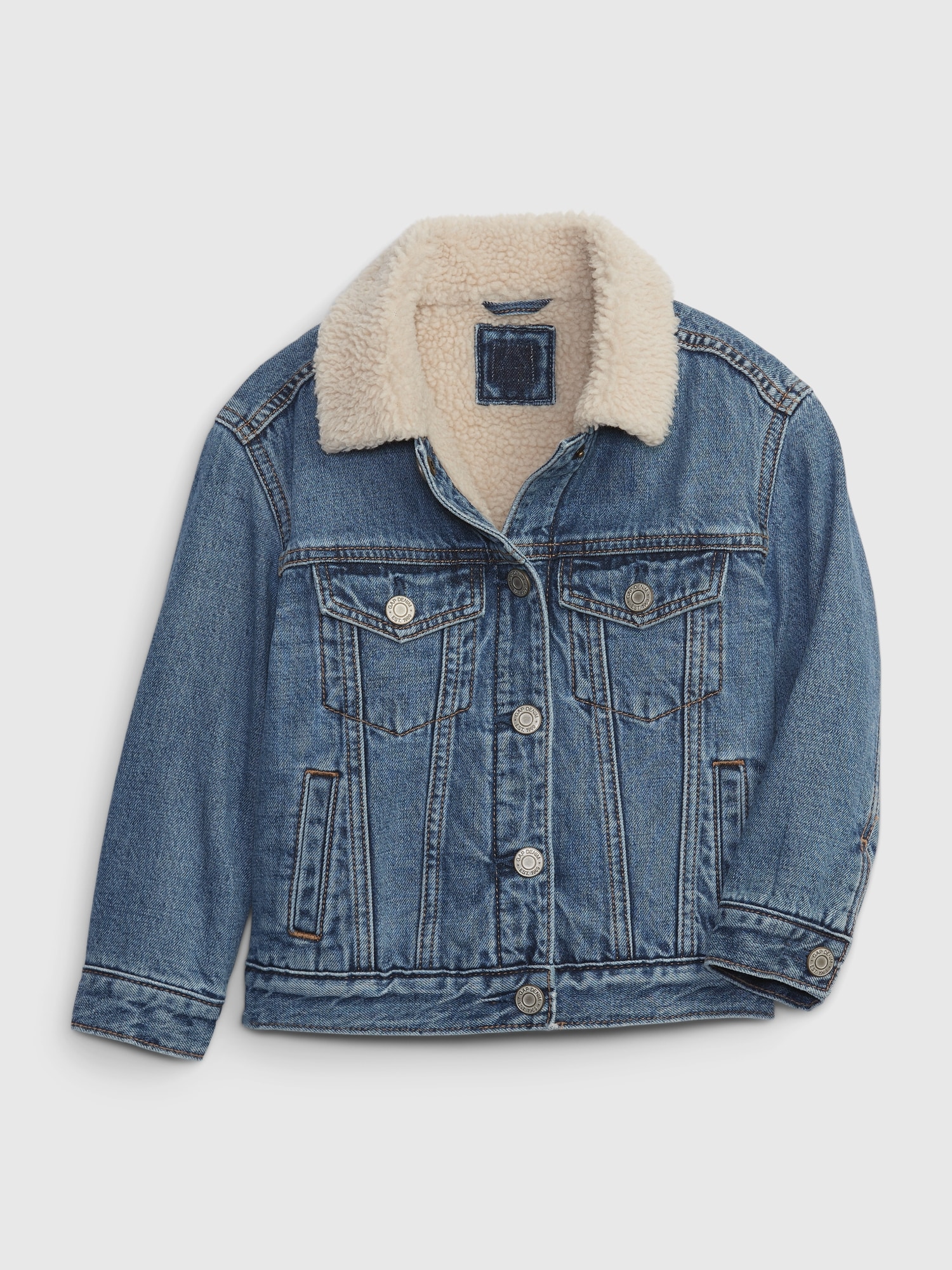 Gap Babies' Toddler Sherpa-lined Denim Jacket With Washwell In Medium Wash Blue