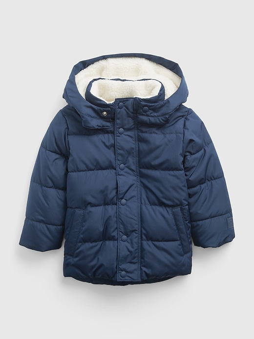 1 of 8 showing, with the color elysian blue of product Toddler Sherpa-Lined Puffer Jacket