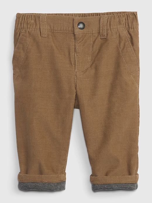 1 of 8 showing, with the color mission tan of product Baby Jersey-Lined Corduroy Pants