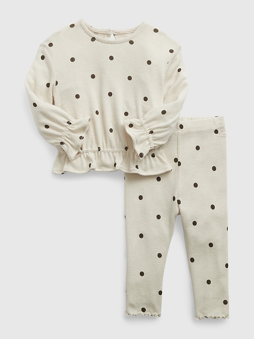 1 of 8 showing, with the color medium dot oatmeal of product Baby Rib Two-Piece Outfit Set