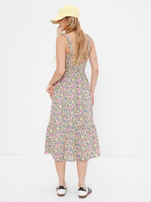 2 of 8 showing, with the color WHITE MULTI FLORAL of product Smocked Tiered Midi Dress
