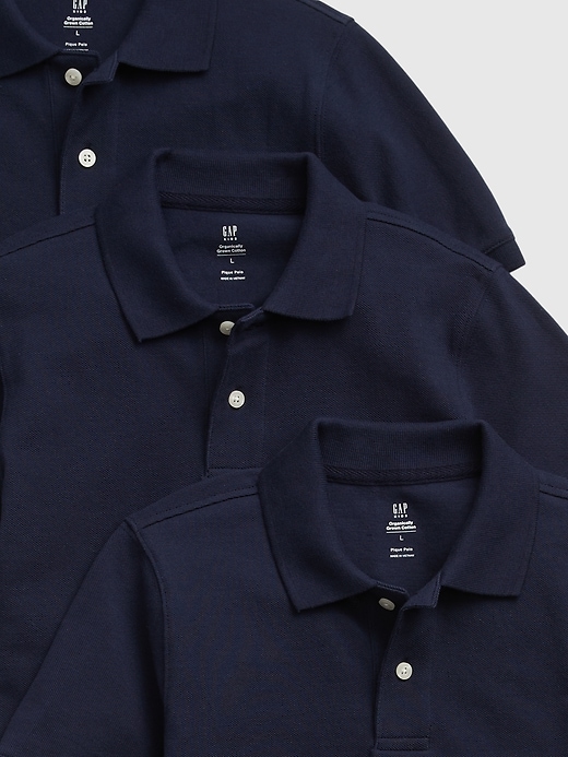 Image number 3 showing, Kids Organic Cotton Uniform Polo Shirt (3-Pack)