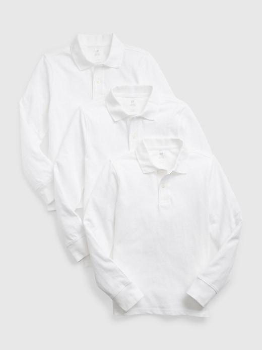 1 of 8 showing, with the color optic white of product Kids Organic Cotton Uniform Polo Shirt (3-Pack)
