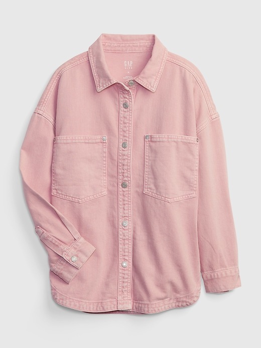 1 of 8 showing, with the color pink standard of product Kids Denim Utility Shirt Jacket with Washwell