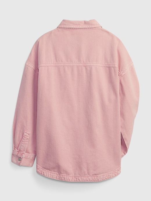 2 of 8 showing, with the color pink standard of product Kids Denim Utility Shirt Jacket with Washwell