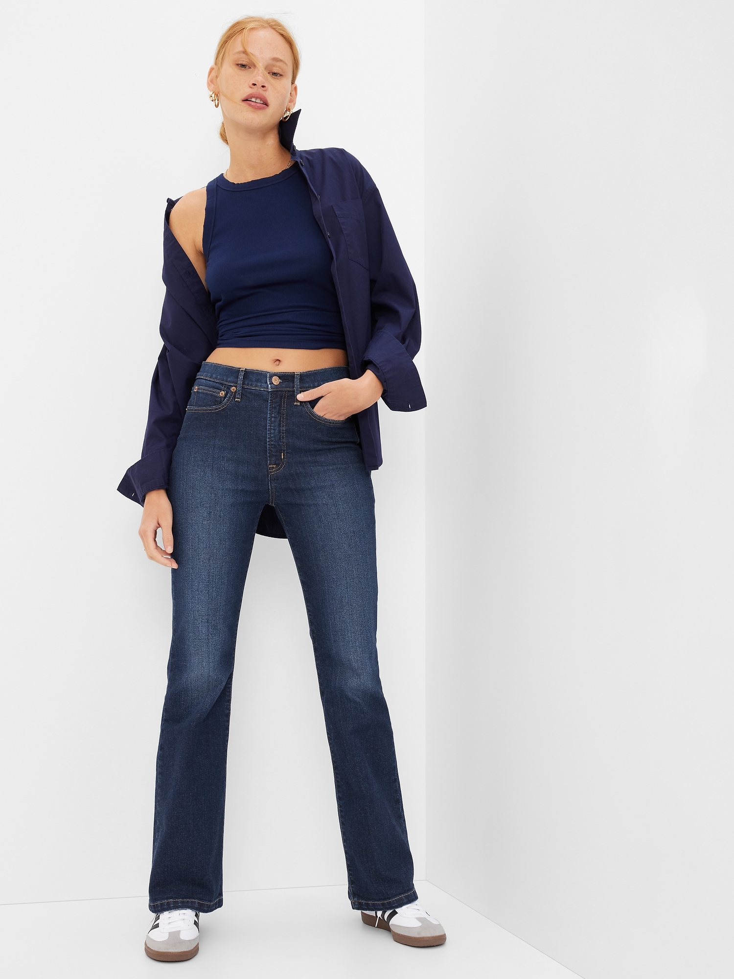 Gap High Rise '70s Flare Jeans With Washwell In Dark Wash