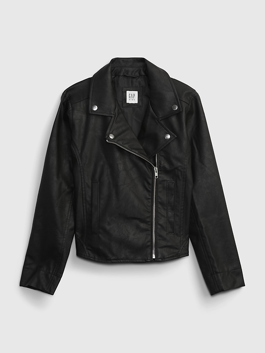 1 of 8 showing, with the color black of product Kids Faux-Leather Moto Jacket