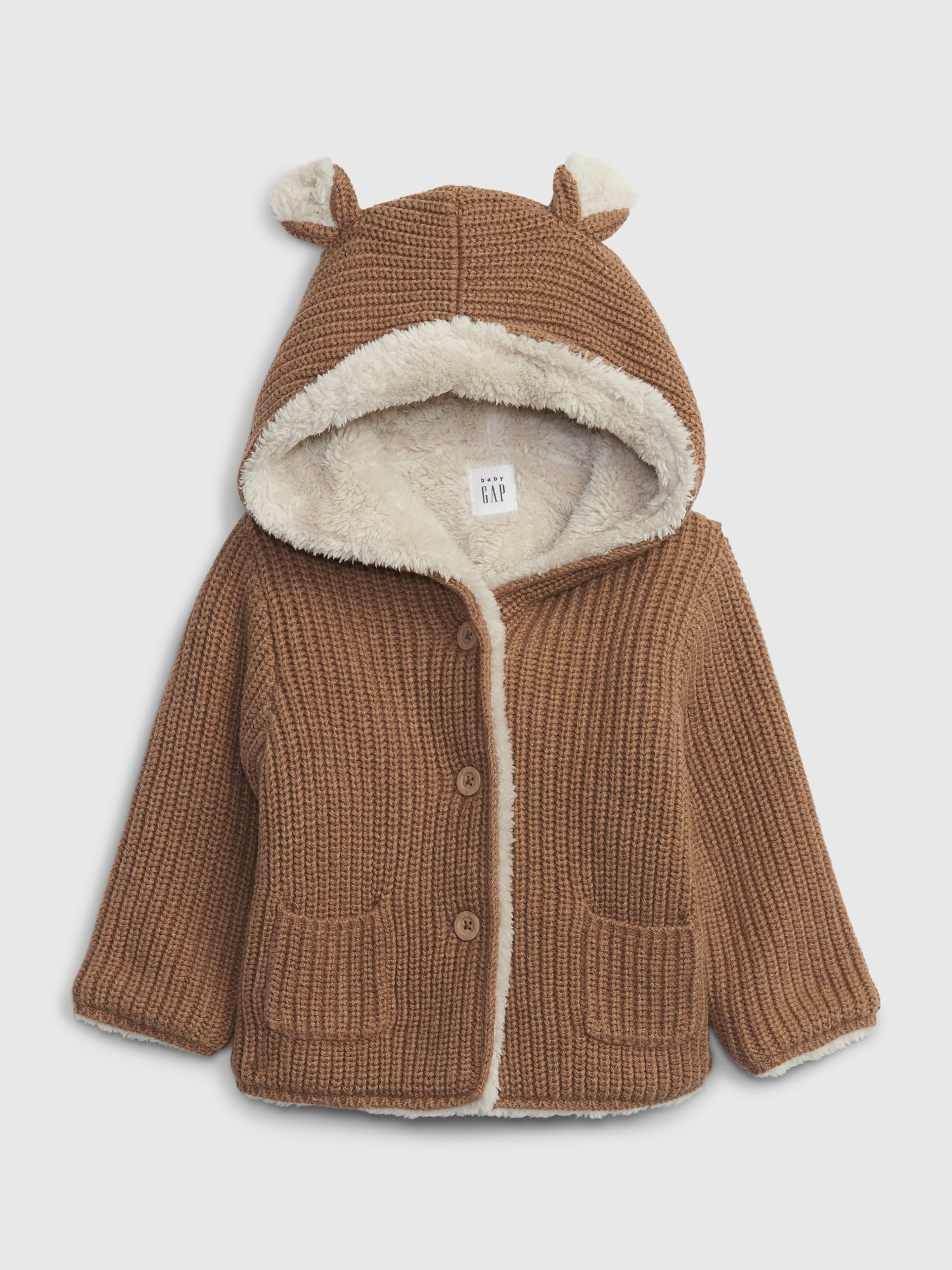 Gap Kids' Baby Sherpa-lined Bear Sweater In Holiday Brown