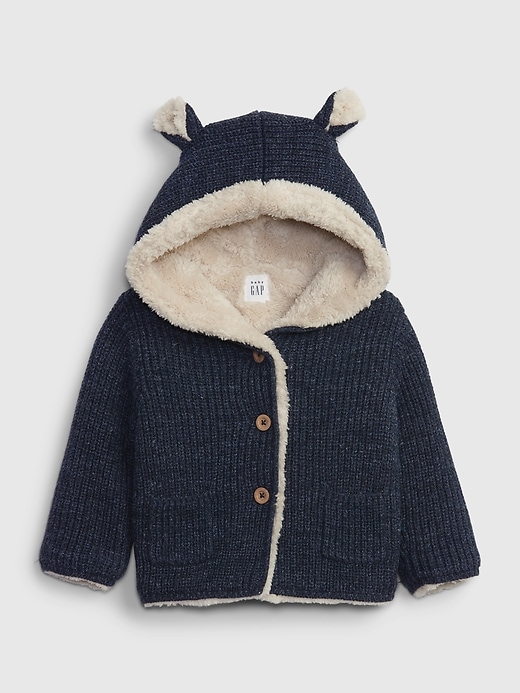 1 of 8 showing, with the color blue heather of product Baby Sherpa-Lined Bear Sweater