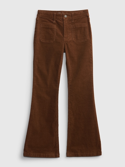 1 of 8 showing, with the color sable brown of product Kids High Rise Corduroy Flare Jeans with Washwell