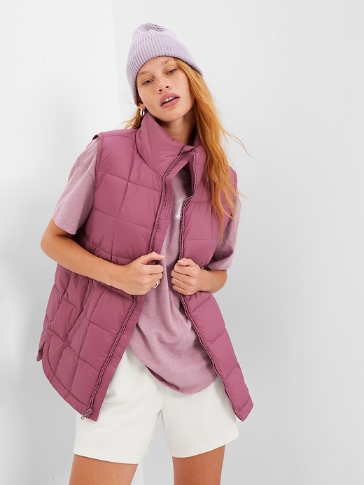 1 of 8 showing, with the color damson pink of product Recycled Lightweight Puff Vest