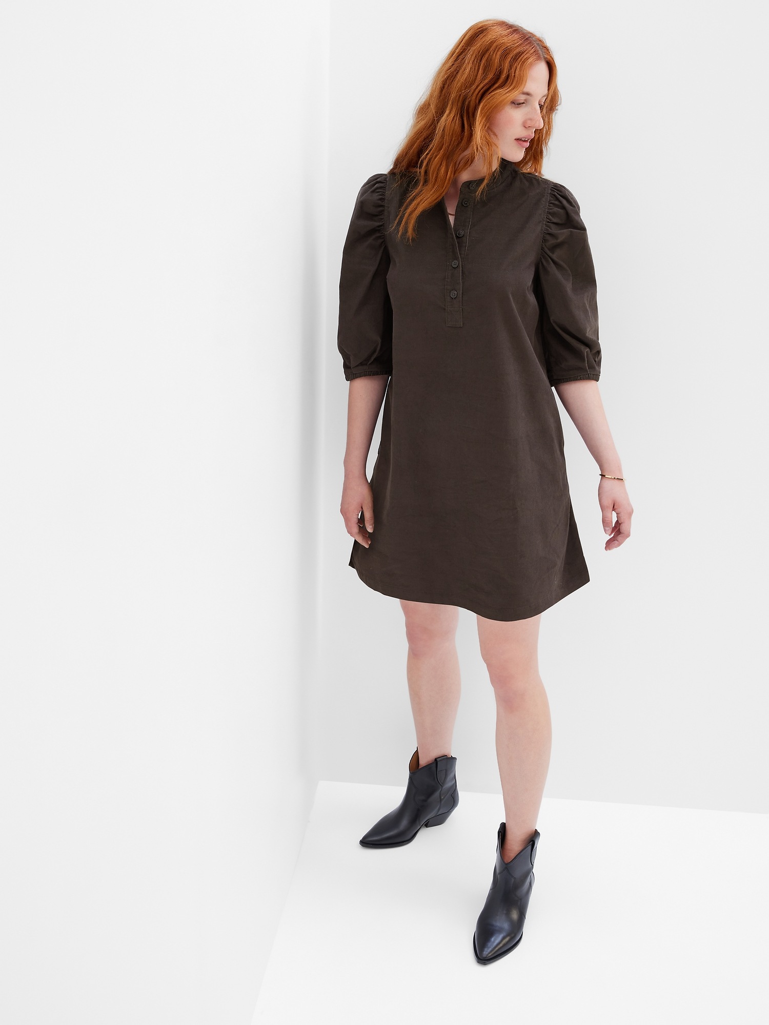 Puff Sleeve Corduroy Mini Dress Gap