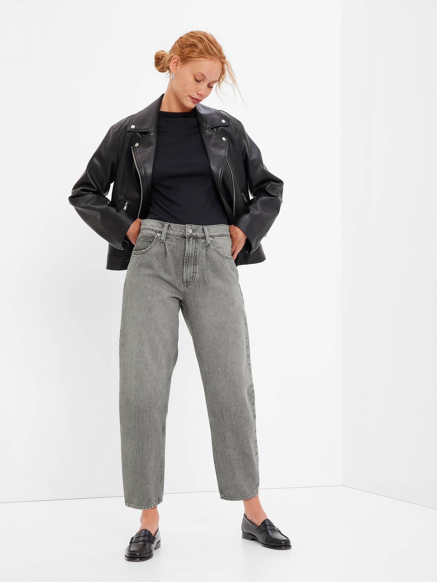 High Rise Barrel Jeans with Washwell Gap