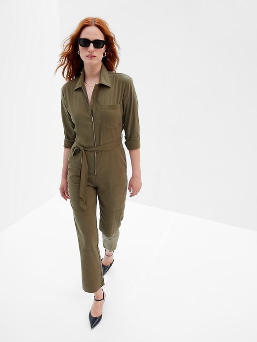 1 of 8 showing, with the color army jacket green of product TENCEL™ Lyocell Jumpsuit