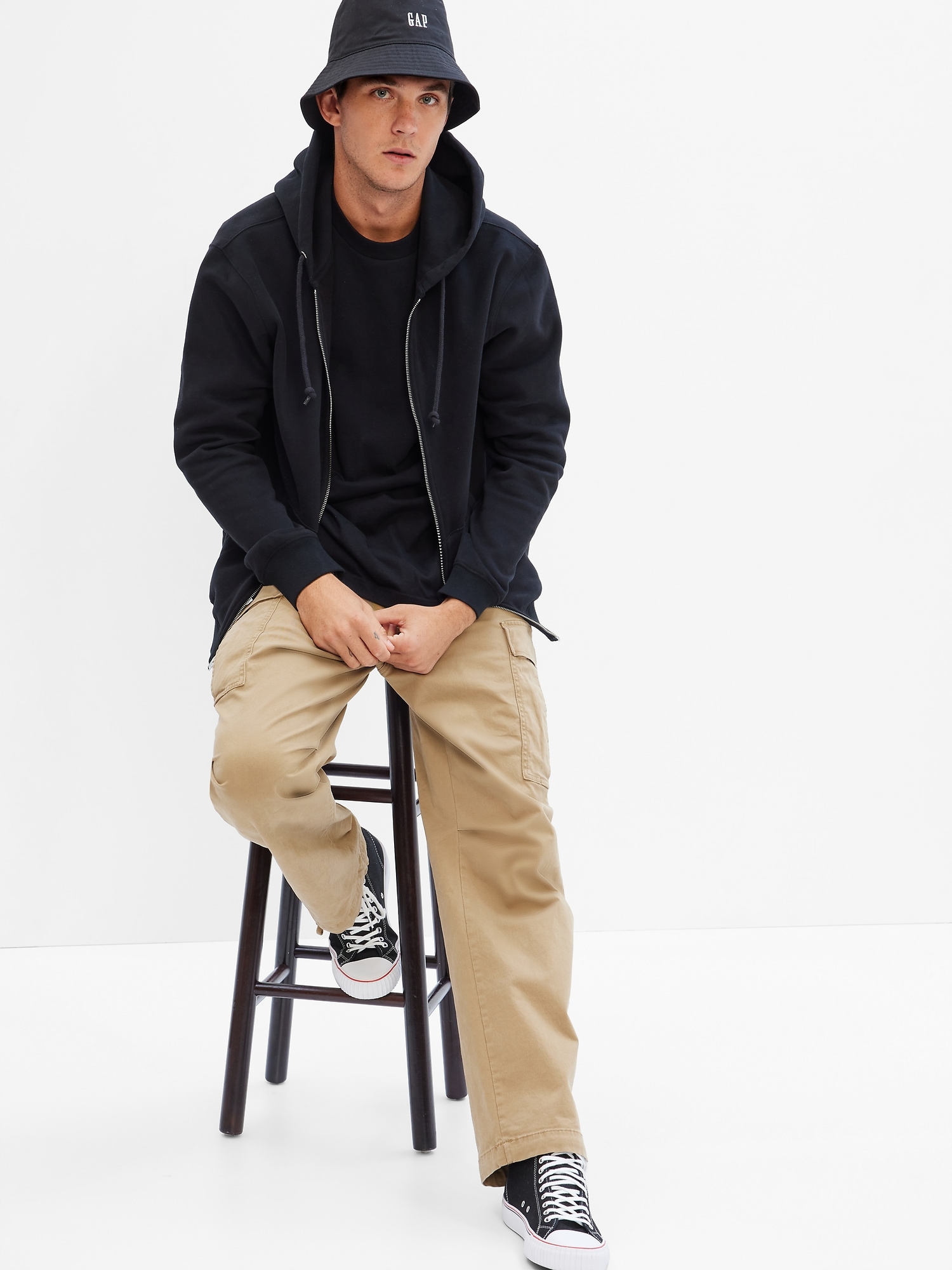 Gap Vintage Soft Full-zip Hoodie In Black