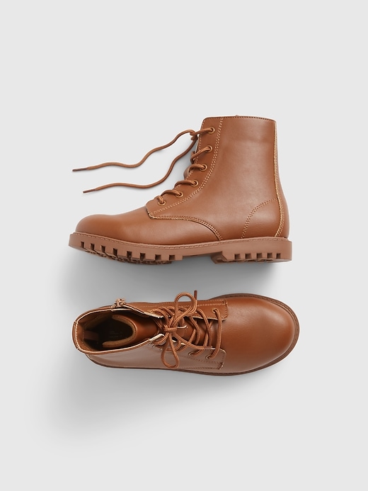 1 of 8 showing, with the color tan of product Kids Lace-Up Boots