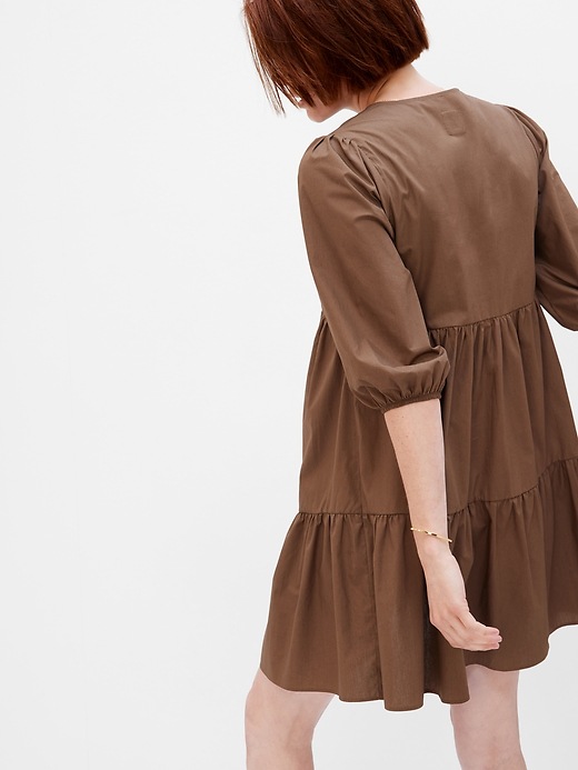 2 of 8 showing, with the color cozy brown of product Maternity Puff Sleeve Tiered Dress
