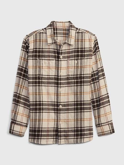 1 of 8 showing, with the color BROWN PLAID of product Kids Organic Cotton Flannel Shirt