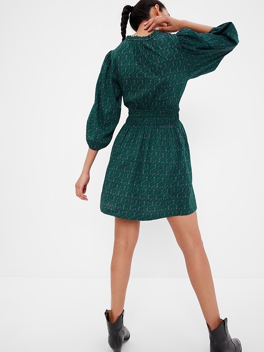 2 of 8 showing, with the color green print of product Smocked Waist Puff Mini Dress