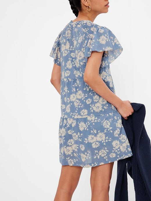 2 of 8 showing, with the color blue floral of product Button-Front Flutter Sleeve Mini Dress