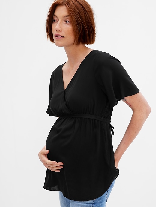 1 of 8 showing, with the color true black of product Maternity Tie-Waist Top