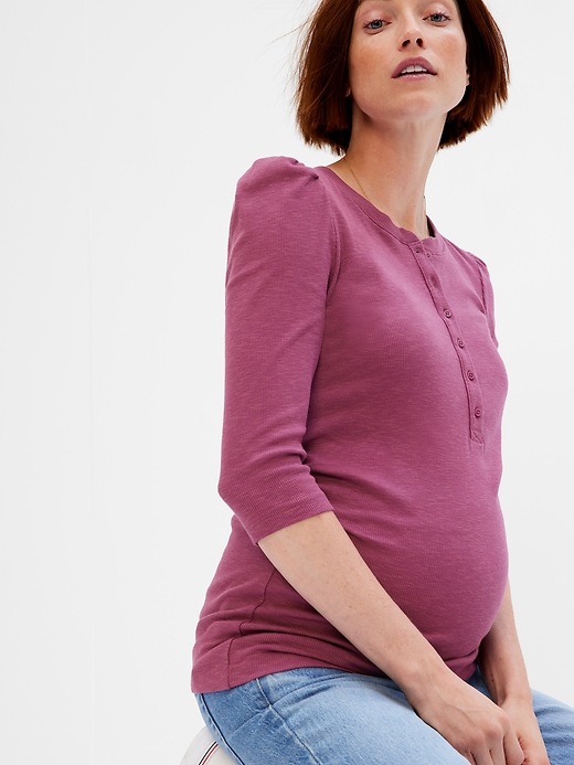 Image number 6 showing, Maternity Rib Henley T-Shirt