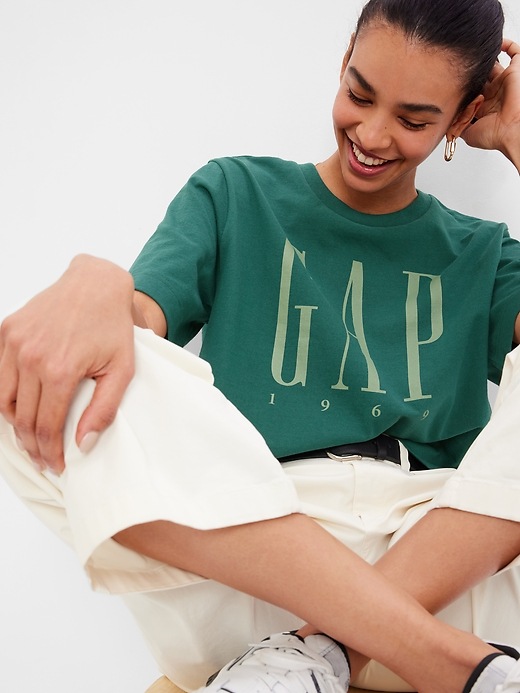1 of 8 showing, with the color june bug green of product Gap Logo Boxy Jersey T-Shirt