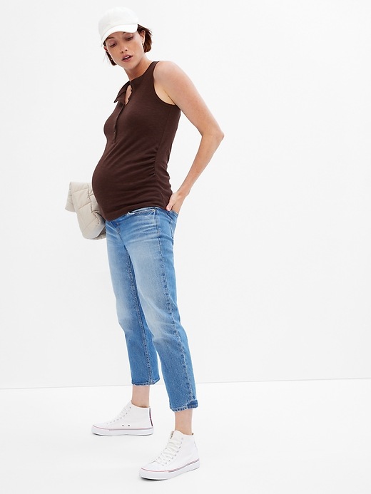 1 of 8 showing, with the color espresso of product Maternity Rib Henley Tank Top