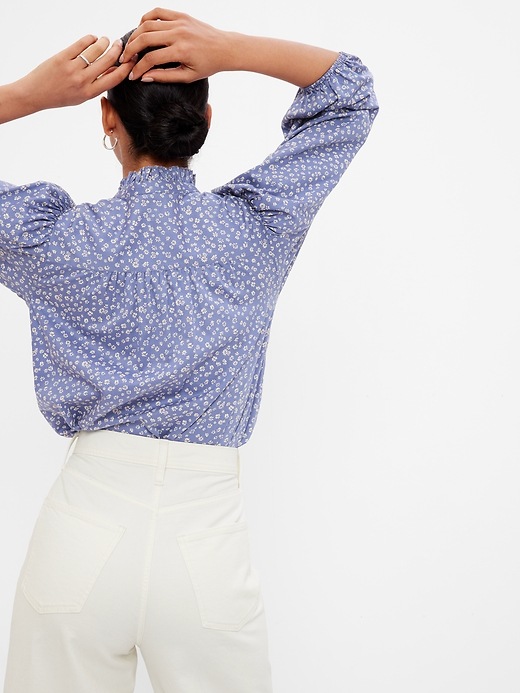 2 of 8 showing, with the color BLUE FLORAL of product Puff Sleeve Mockneck Shirt