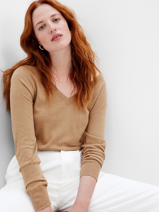 1 of 8 showing, with the color camel tan of product Easy Pullover Sweater