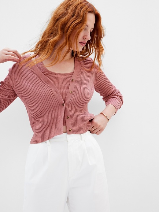 1 of 8 showing, with the color DECO ROSE 852 of product Skinny Rib Cardigan