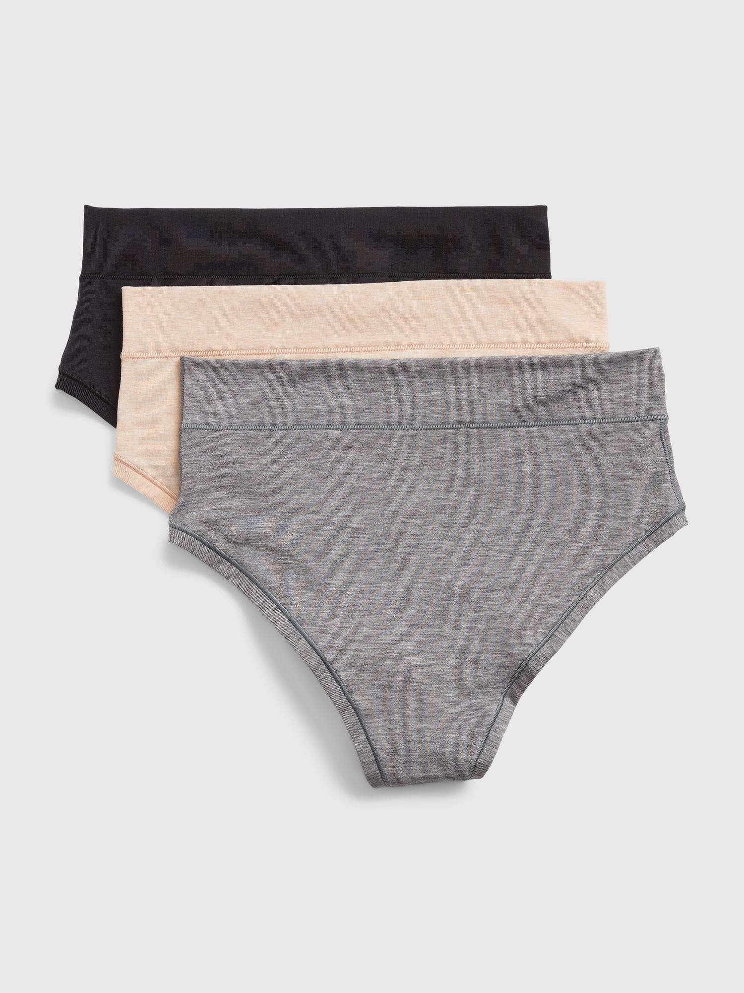 Gap Breathe High Rise Thong (3-pack) In True Black/ Brush Beige/ & Heather Grey