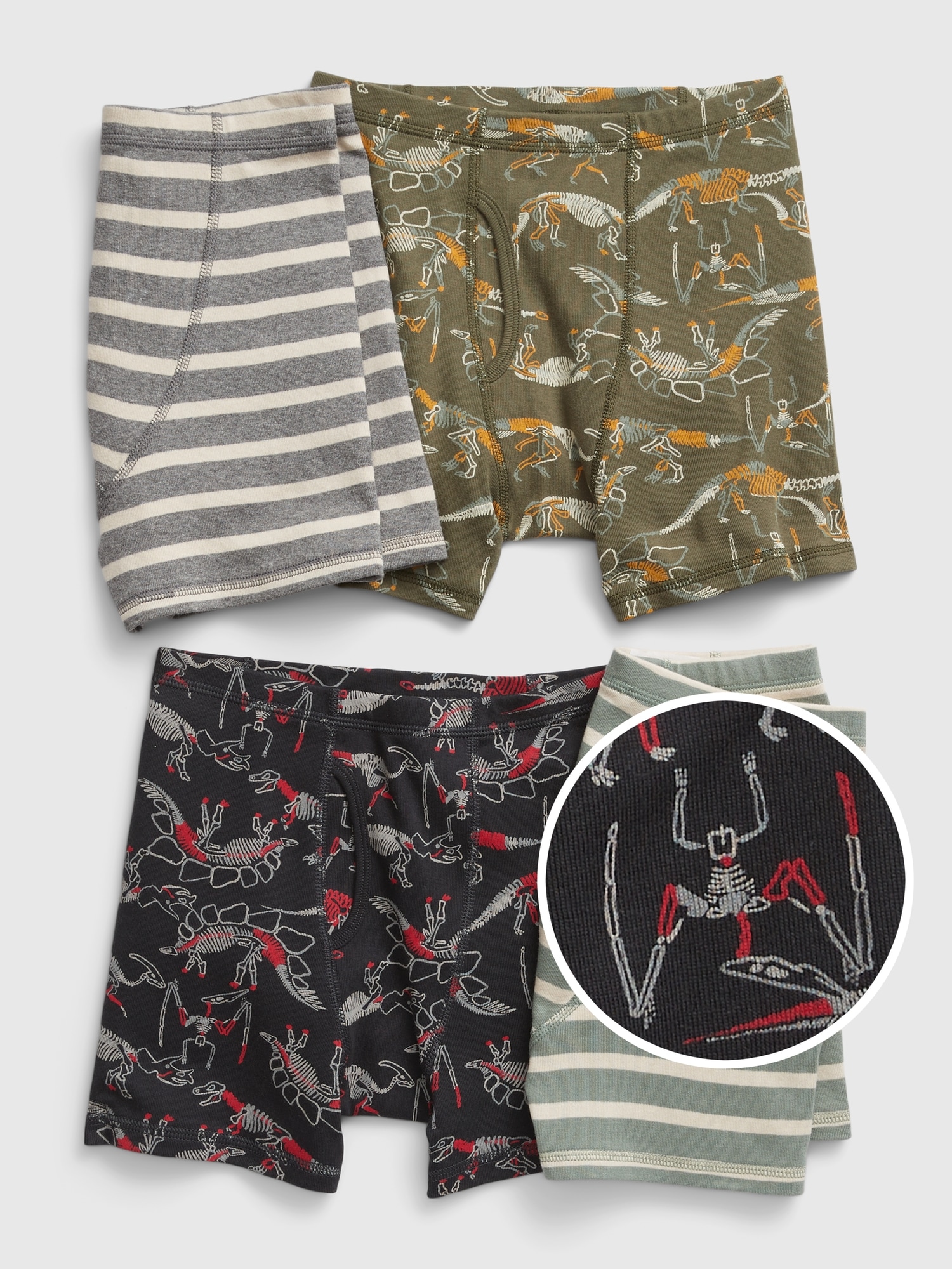 Kids Organic Cotton Dino Stripe Boxer Briefs (4-Pack)