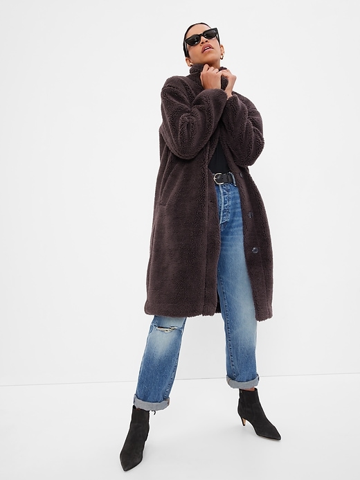 Long black sherpa coat sales