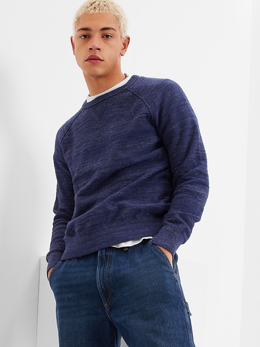 1 of 8 showing, with the color navy heather of product Slub Cotton Raglan Crewneck Sweater