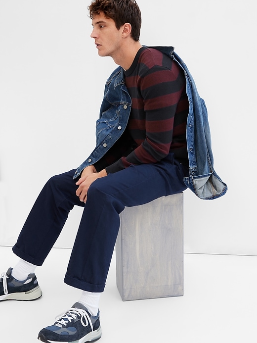 1 of 8 showing, with the color BURGUNDY STRIPE of product Stripe Crewneck Sweater
