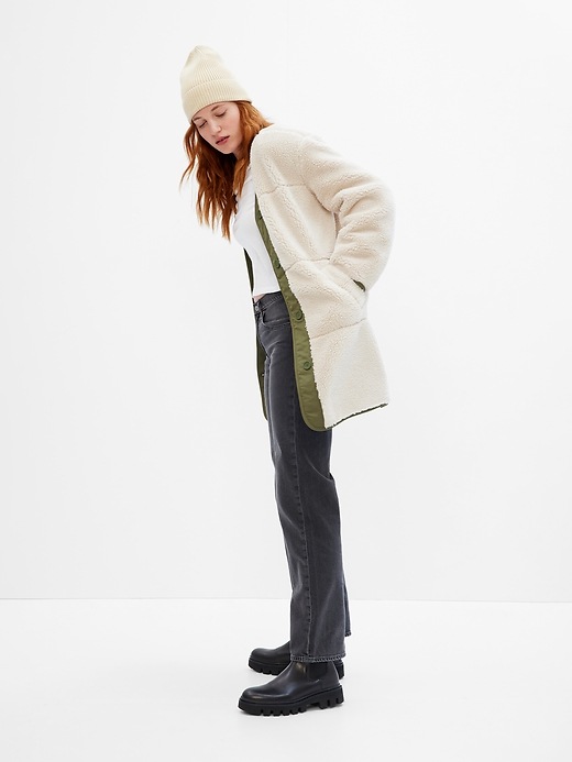 1 of 8 showing, with the color beach pebble beige of product Mixed-Media Sherpa Jacket