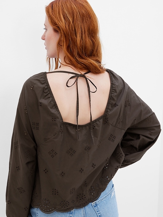 Image number 6 showing, Balloon Sleeve Eyelet Top