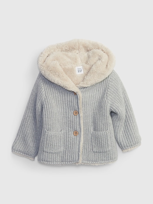1 of 8 showing, with the color grey heather of product Baby Sherpa-Lined Bear Sweater