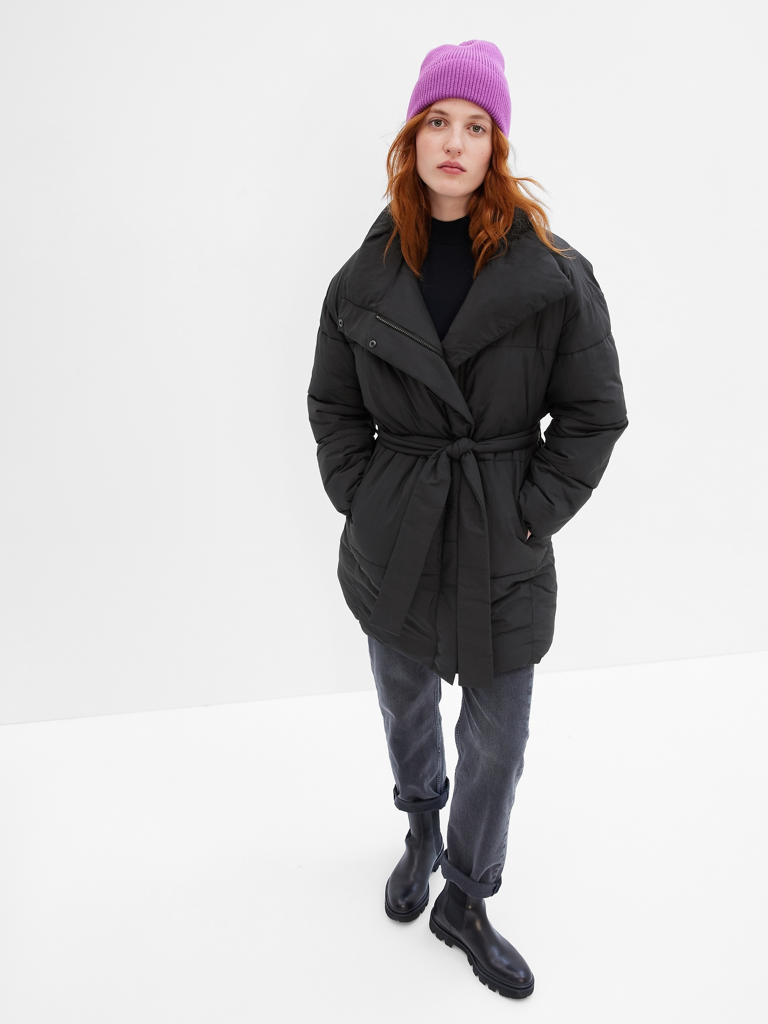 Gap Duvet Wrap Puffer Coat In Black