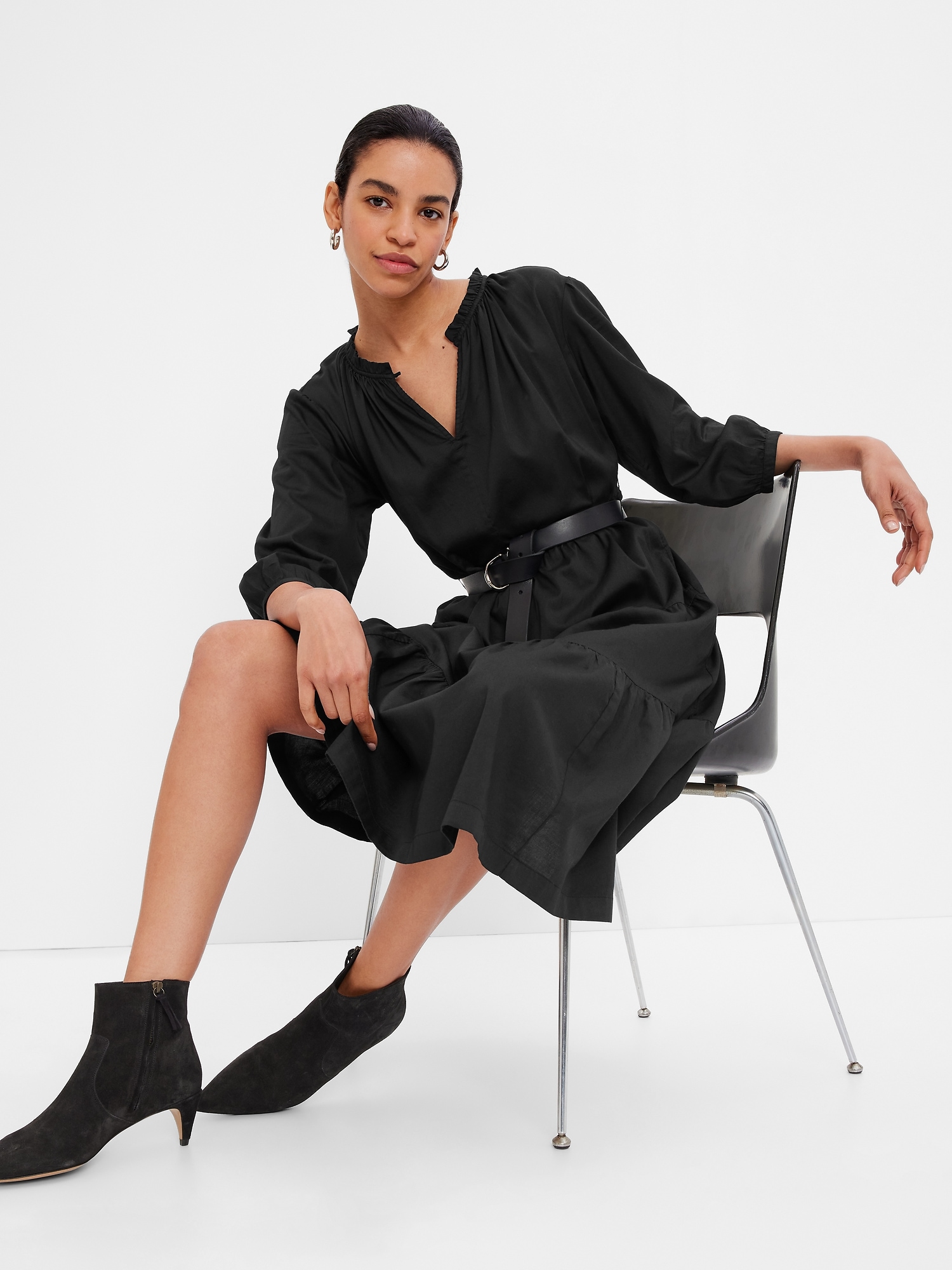 Gap Tiered Tiewaist Midi Dress In Black ModeSens