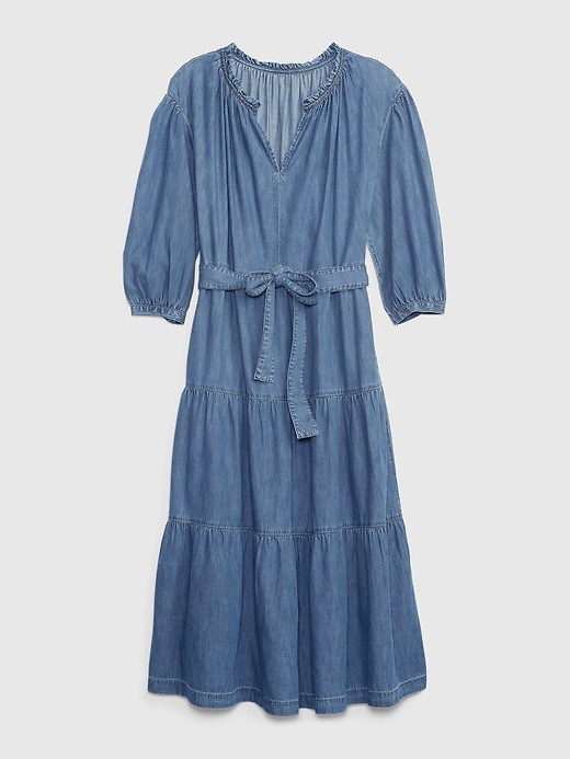 gap denim tiered midi dress Gap x LoveShackFancy + Gap LoveShackFancy Denim Tiered Midi Dress with Washwell
