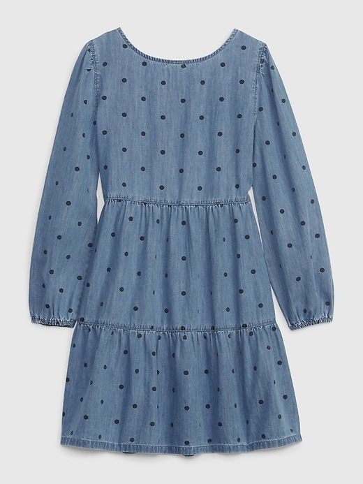 2 of 8 showing, with the color medium wash of product Kids Denim Tiered Dress with Washwell