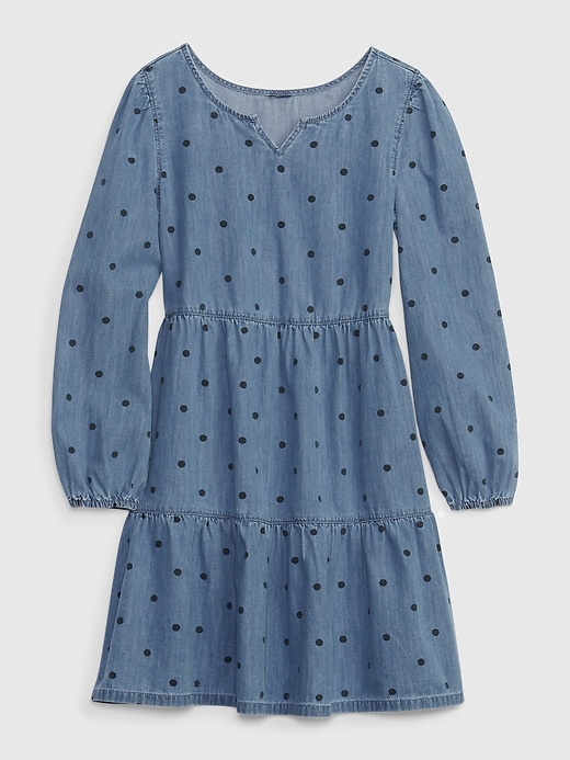1 of 8 showing, with the color medium wash of product Kids Denim Tiered Dress with Washwell